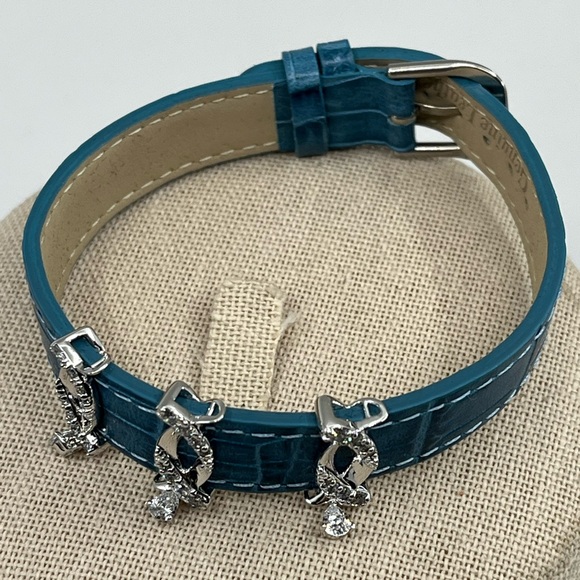 Vintage QVC Diamonique Crocodile-Embossed Leather Bracelet - Picture 4 of 11